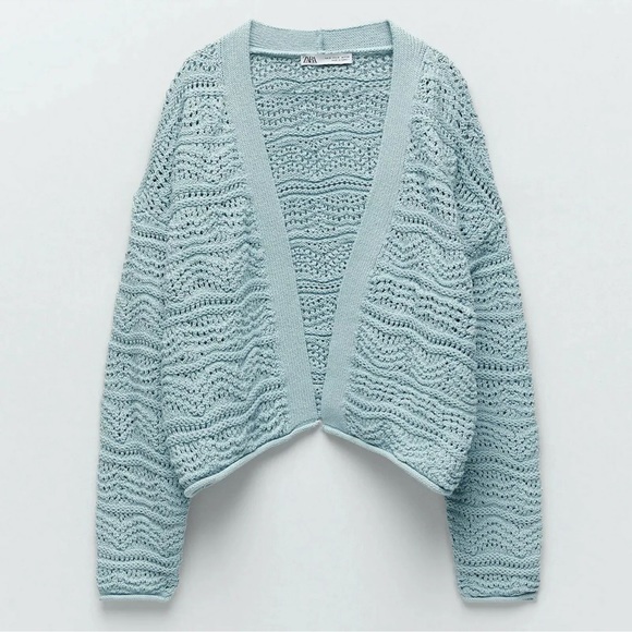 ZARA Structured Knit Jacket Blue - Picture 4 of 8